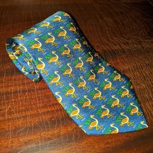 Ferragamo Silk Tie Blue w/ Water Bird Pattern